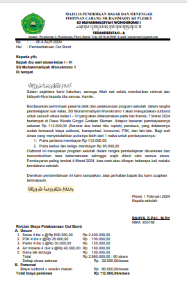 Pengumuman Rencana Pelaksanaan Out Bond Untuk Semua Siswa SD Mukrosa